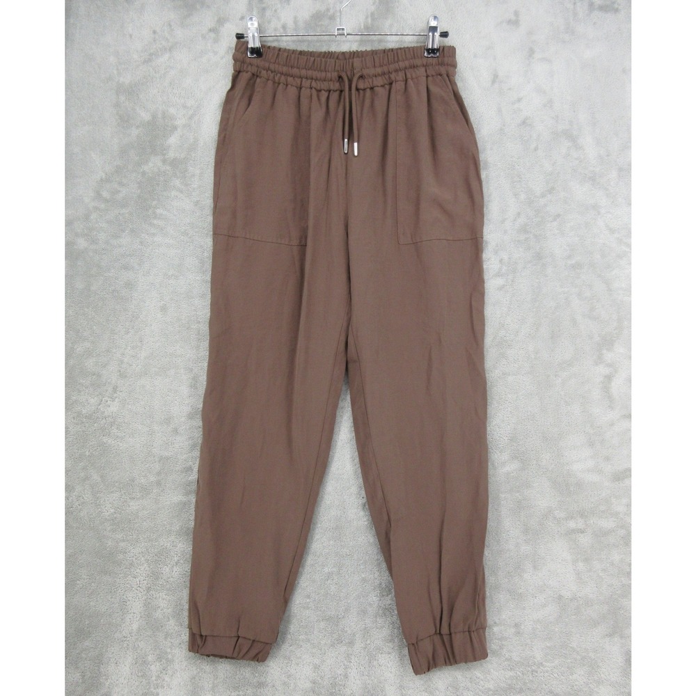 Zara Pants Womens Size XS Joggers Chambray Elastic Waist Drawstring Pockets Tie
